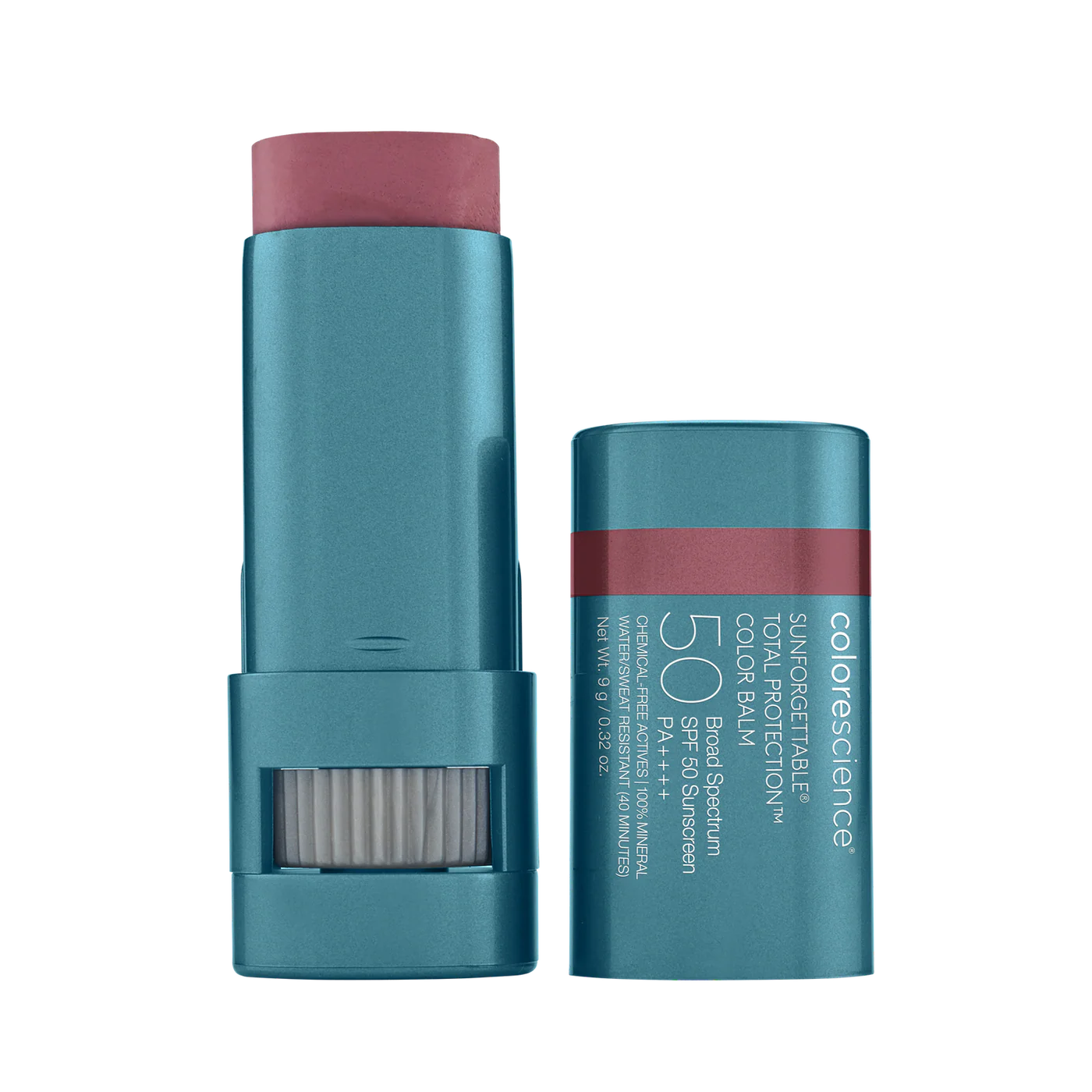 Bálsamo Colorescience Color Balm SPF 50 con color Berry y protección solar mineral.