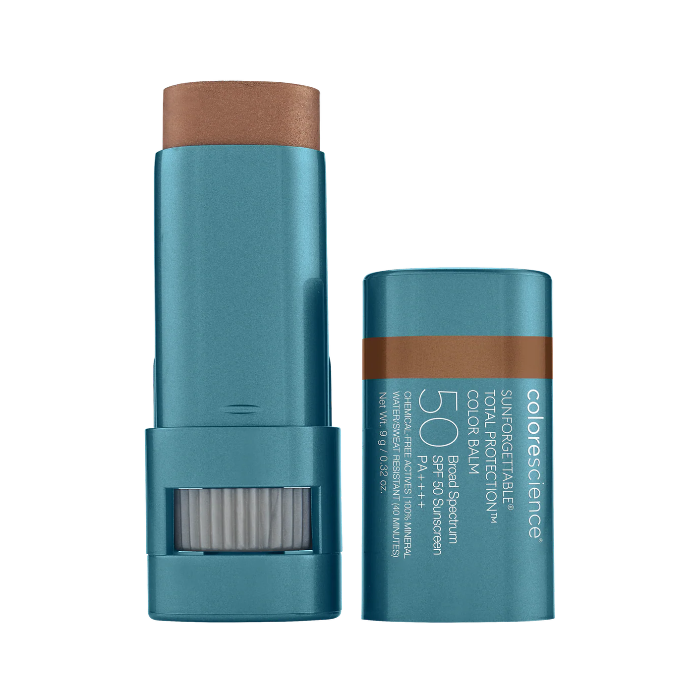 Bálsamo Colorescience Color Balm SPF 50 con color Bronze y protección solar mineral.