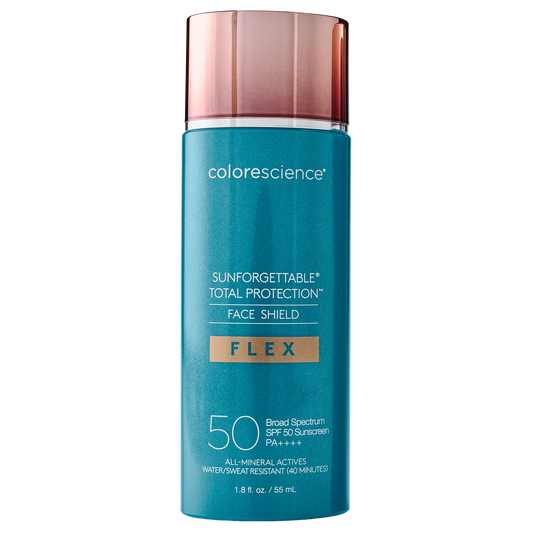 Protector solar Sunforgettable Total Protection Face Shield Flex SPF 50 en tono Fair de Colorescience, con cobertura adaptable y protección avanzada.