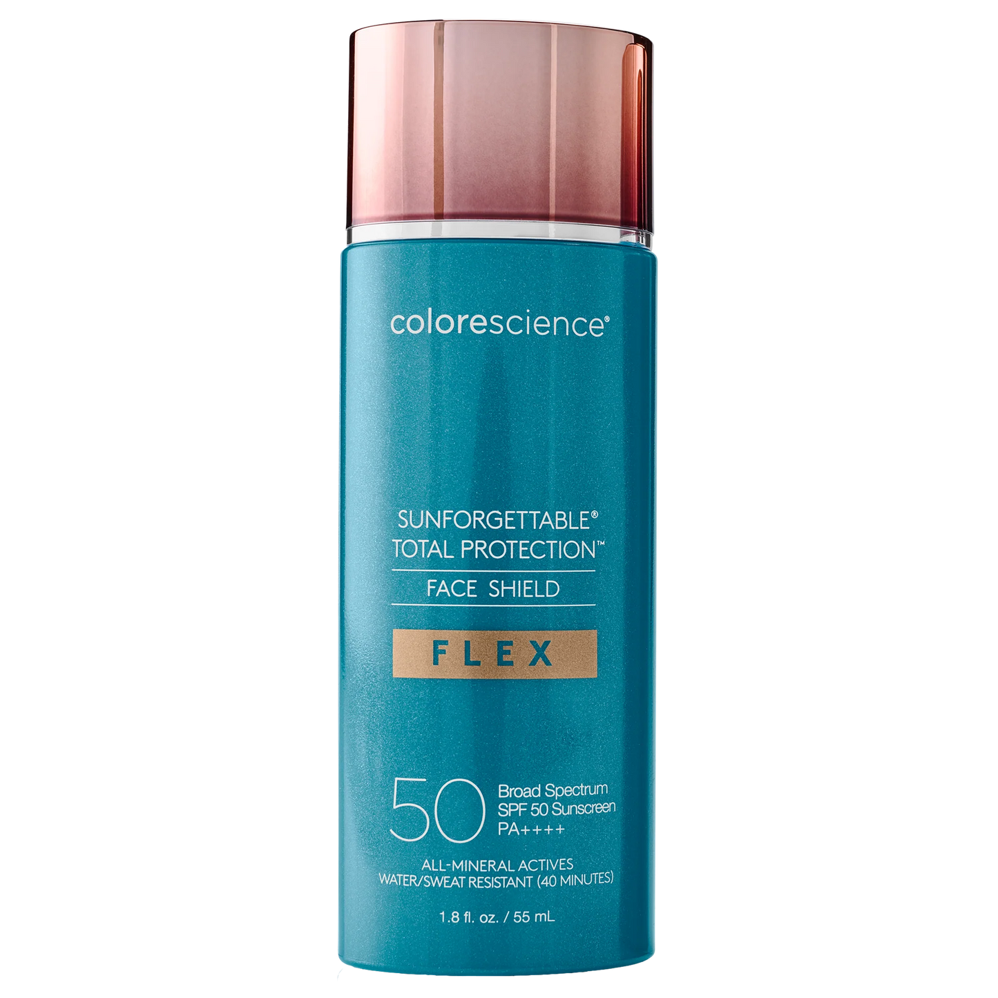 Protector solar Sunforgettable Total Protection Face Shield Flex SPF 50 en tono Medium de Colorescience, con cobertura adaptable y protección avanzada.