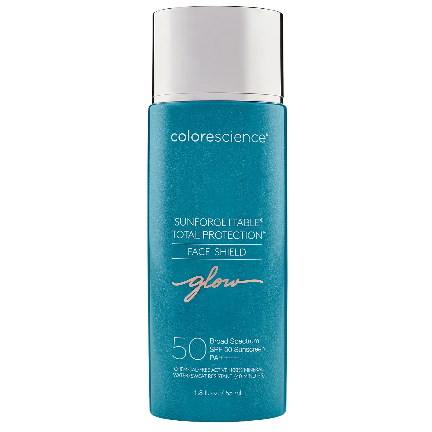 Protector solar Sunforgettable Total Protection Face Shield Glow SPF 50 de Colorescience, con acabado luminoso y protección avanzada.
