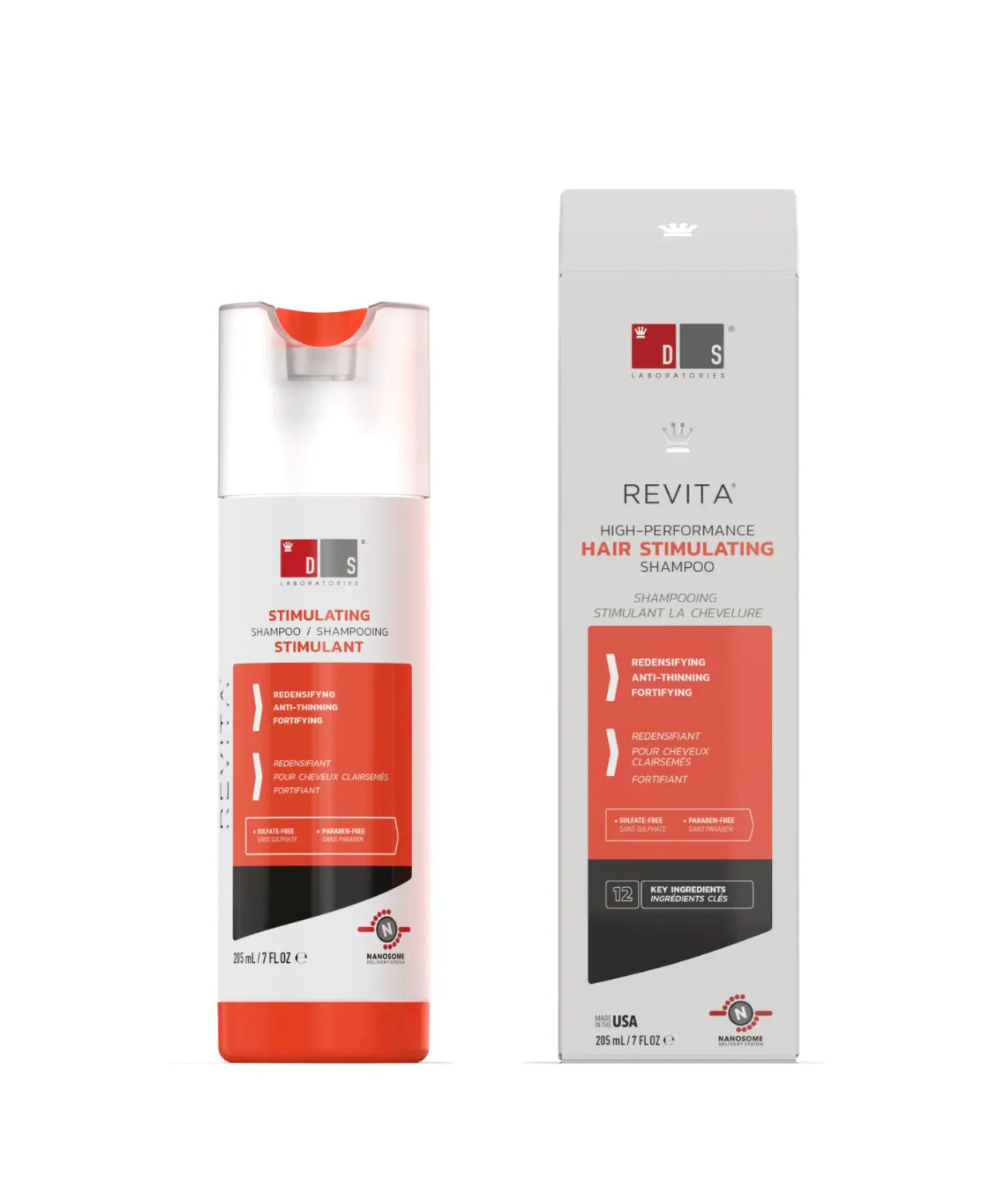 Revita Hair Stimulating Shampoo 205 ml de DS Laboratories, diseñado para fortalecer y estimular el crecimiento del cabello.