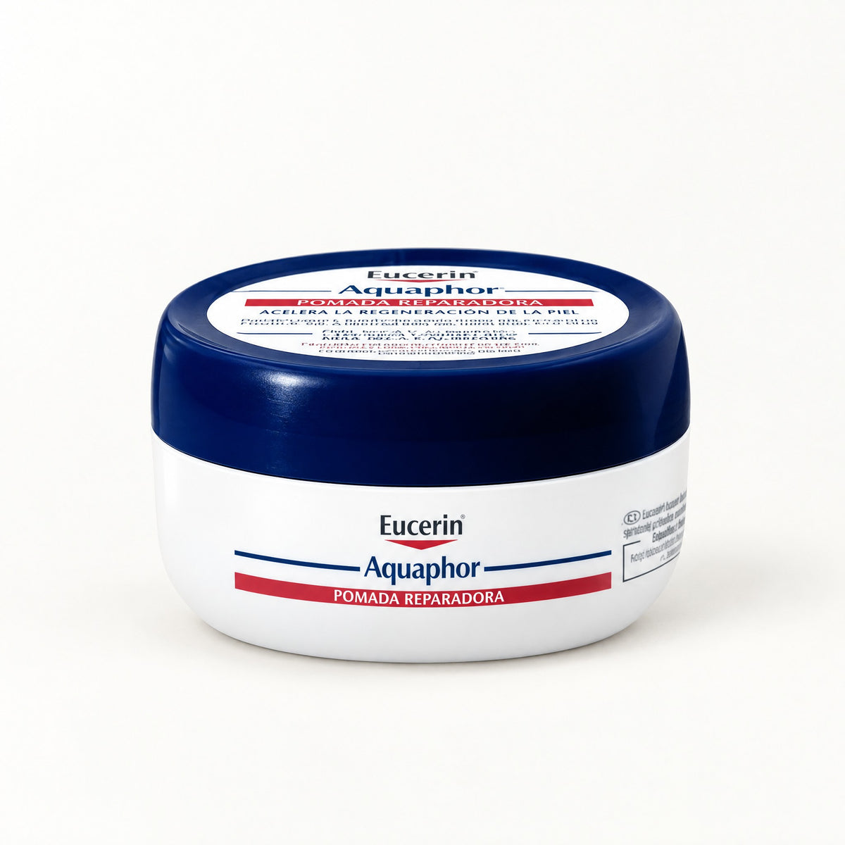 Tarro blanco con tapa azul marino, Eucerin Aquaphor Pomada Reparadora