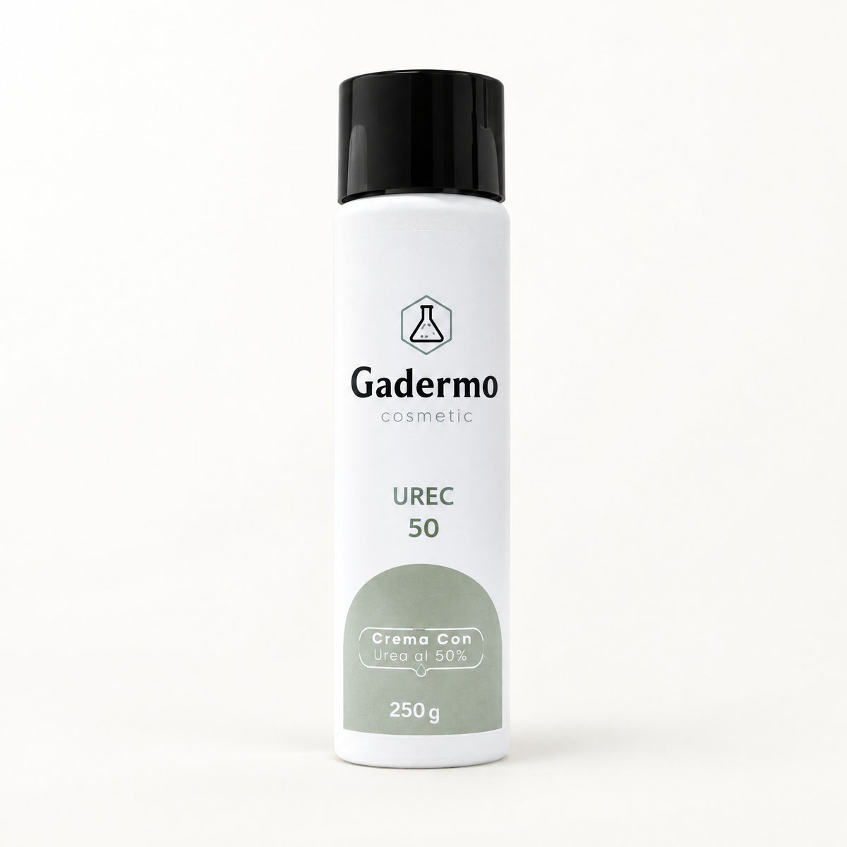 Envase blanco con tapa negra de Urec 50 Crema Hidratante con 50% de urea GADERMO 250 g