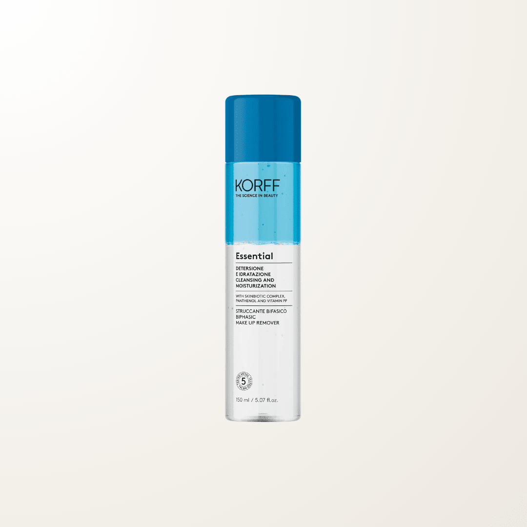 Frasco de Essential Desmaquillante Bifásico Korff, para rostro, ojos y labios