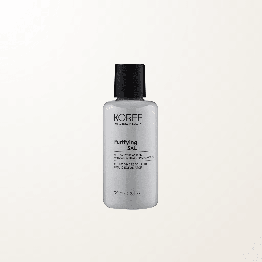 Frasco de Purifying SAL Korff, solución exfoliante para piel grasa y con poros dilatados