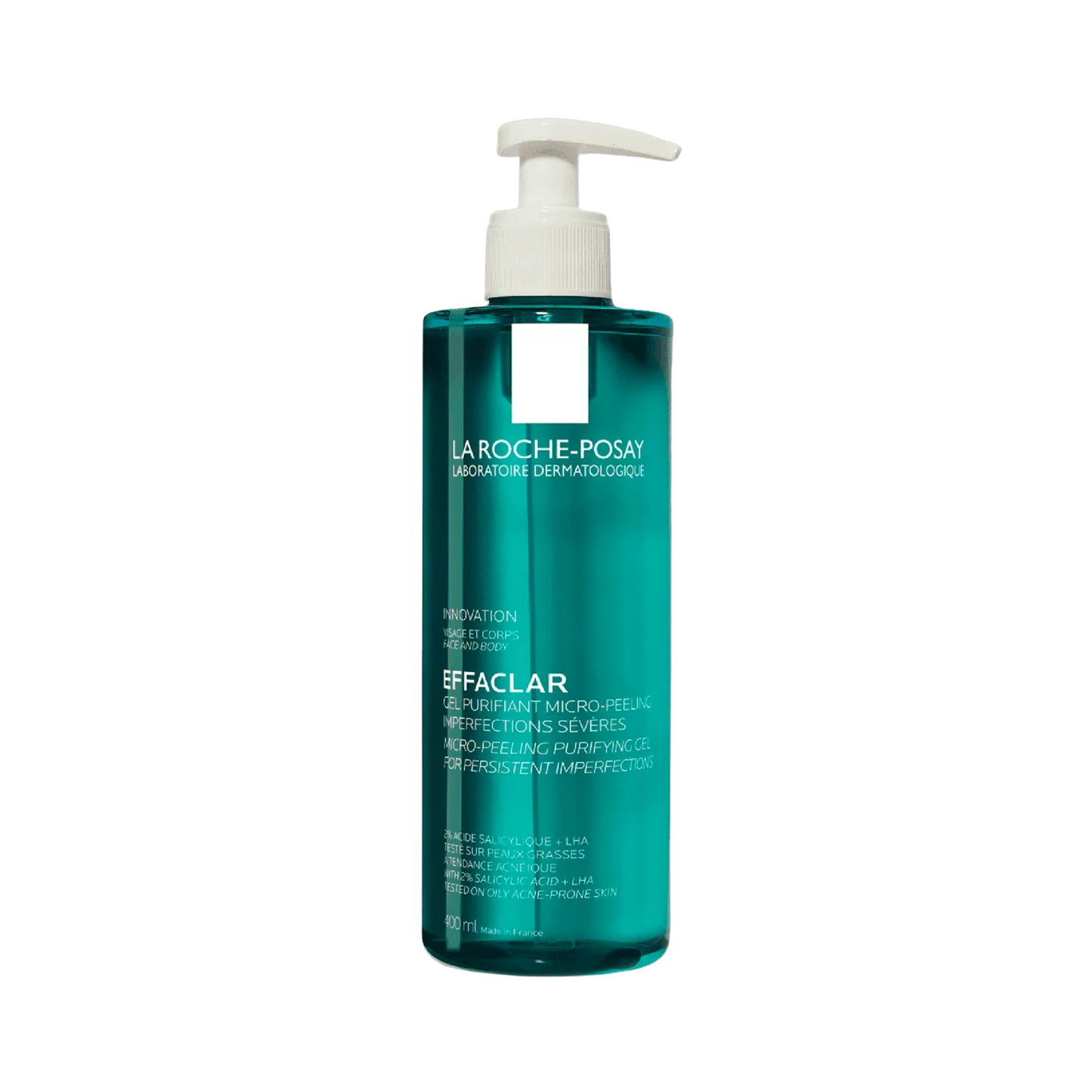 La Roche-Posay Effaclar Gel Purificante Micro-Exfoliante 400ml para piel grasa y acneica, disponible en Elenederm.
