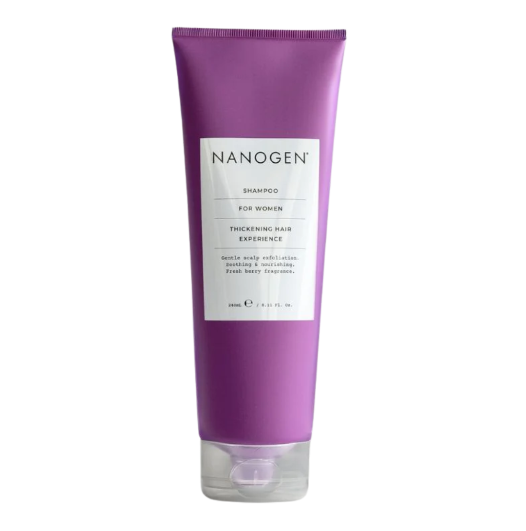 shampoo para mujer 240ml marca Nanogen – fortalecimiento capilar y volumen.