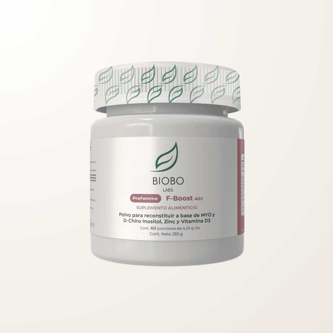 Suplemento ProFemme F-Boost de Biobo Labs en polvo, envase de 255g con Myo-Inositol y D-Chiro Inositol proporción 40:1, Zinc y Vitamina D3.