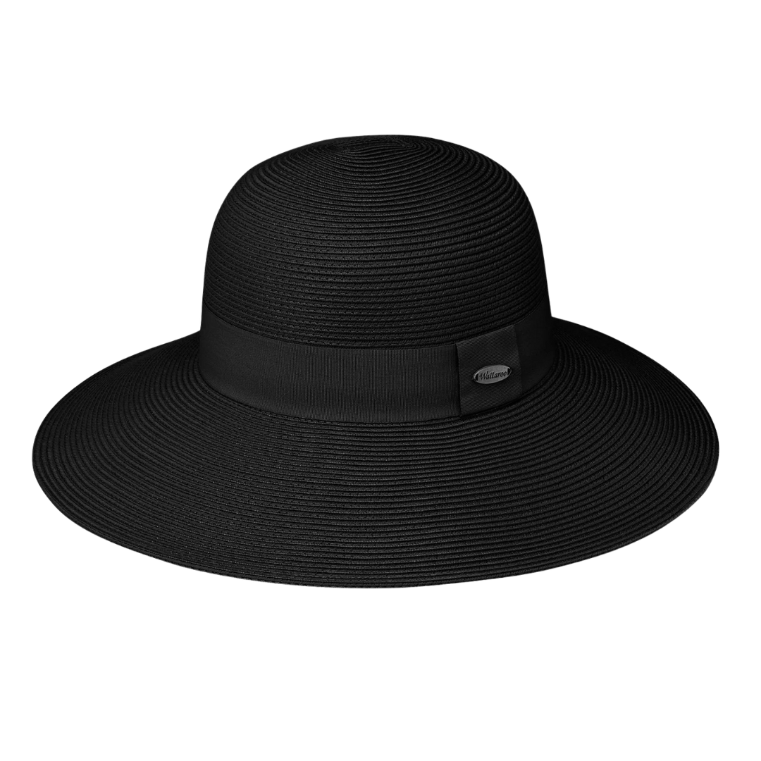 Sombrero femenino Wallaroo Margot en color negro con protección solar UPF 50+.