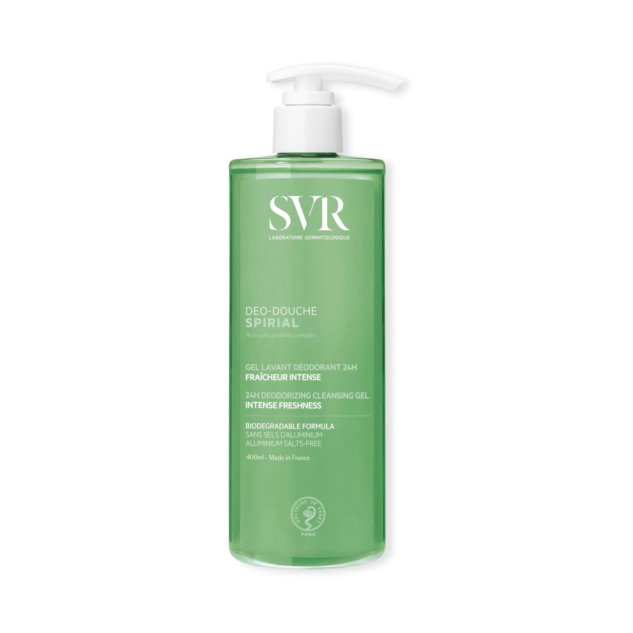 SVR Spirial Deo-Douche Gel de Ducha 2 en 1 para piel sensible y control de olores. Encuéntralo en Elenederm