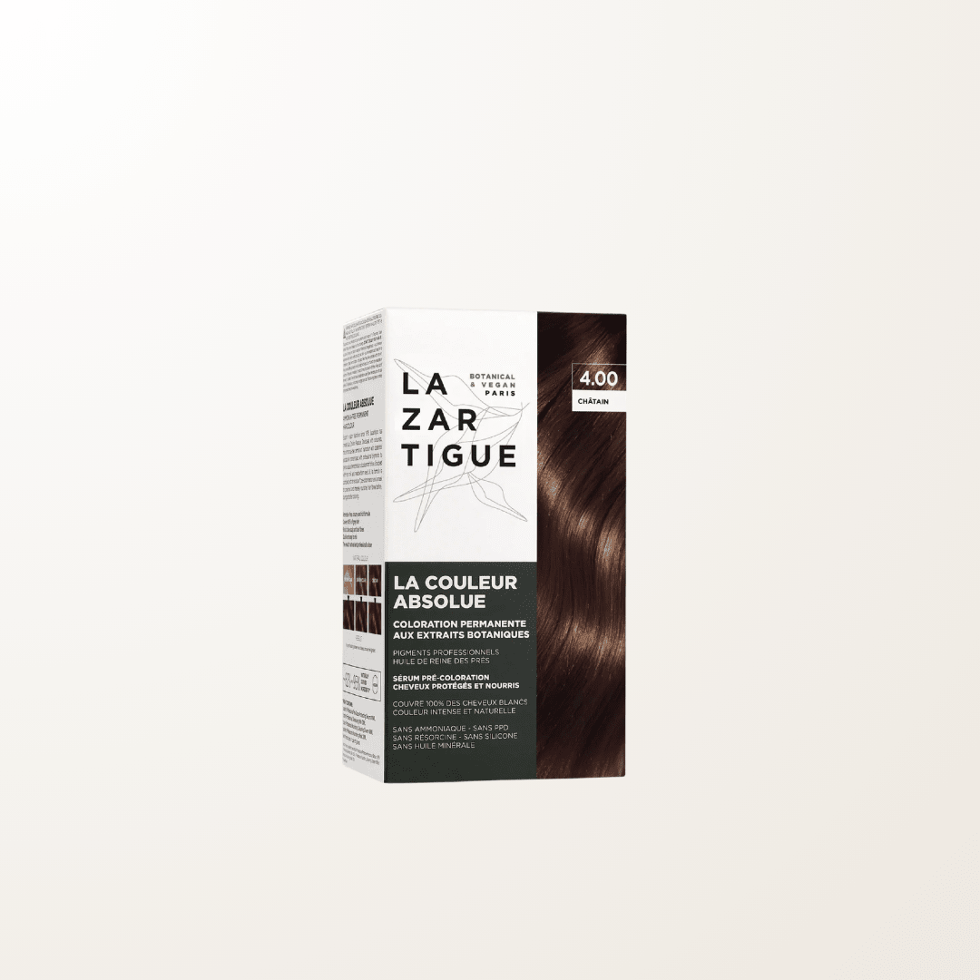 tinte vegano Lazartigue 4.00 castaño oscuro sin amoniaco cobertura canas