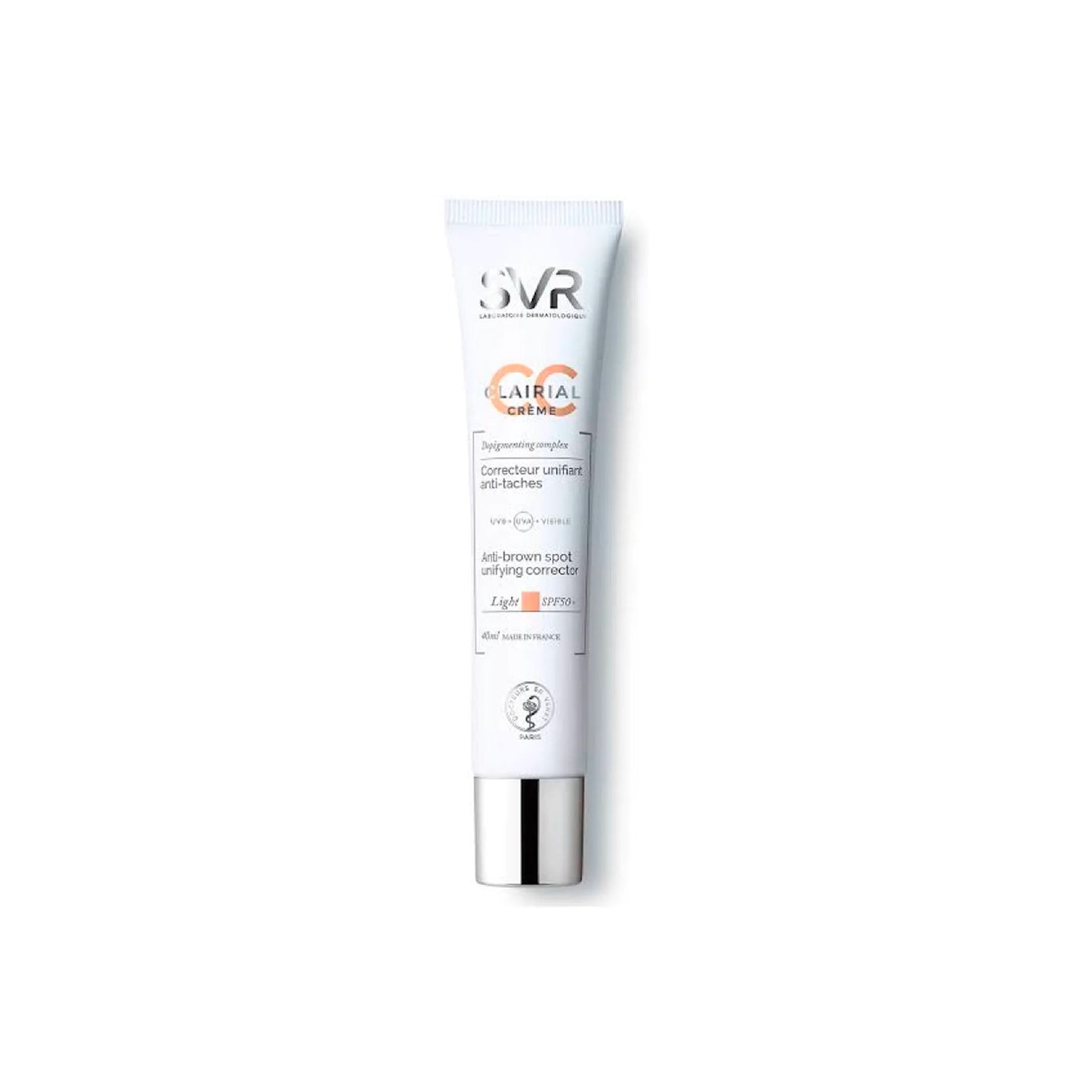 SVR Clairial CC Crema Color Light 40ml, crema correctora de manchas con cobertura ligera, disponible en Elenederm.