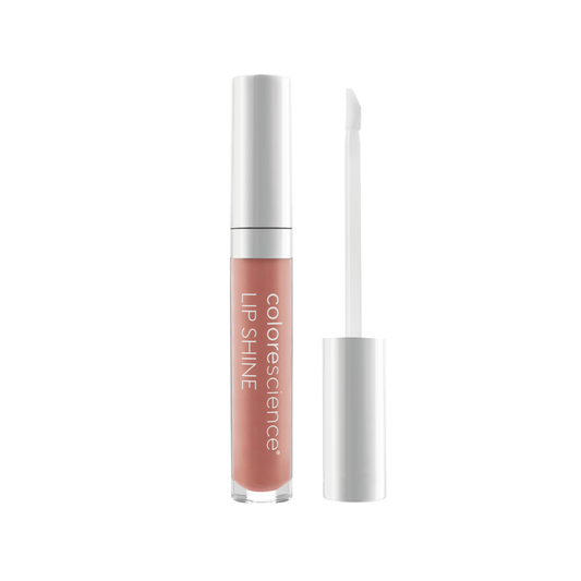 Brillo labial Lip Shine Champagne SPF 35 de Colorescience con protección solar y un toque de color rosado.