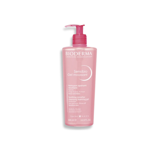 Gel limpiador Sensibio de Bioderma para pieles sensibles, con fórmula suave y calmante.