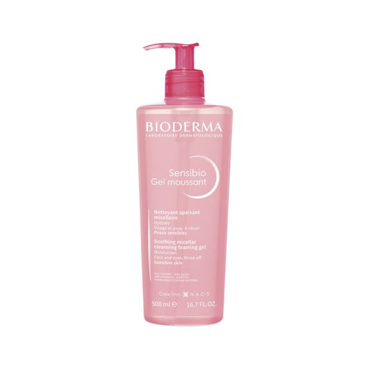 Gel limpiador Sensibio de Bioderma para pieles sensibles, con fórmula suave y calmante.