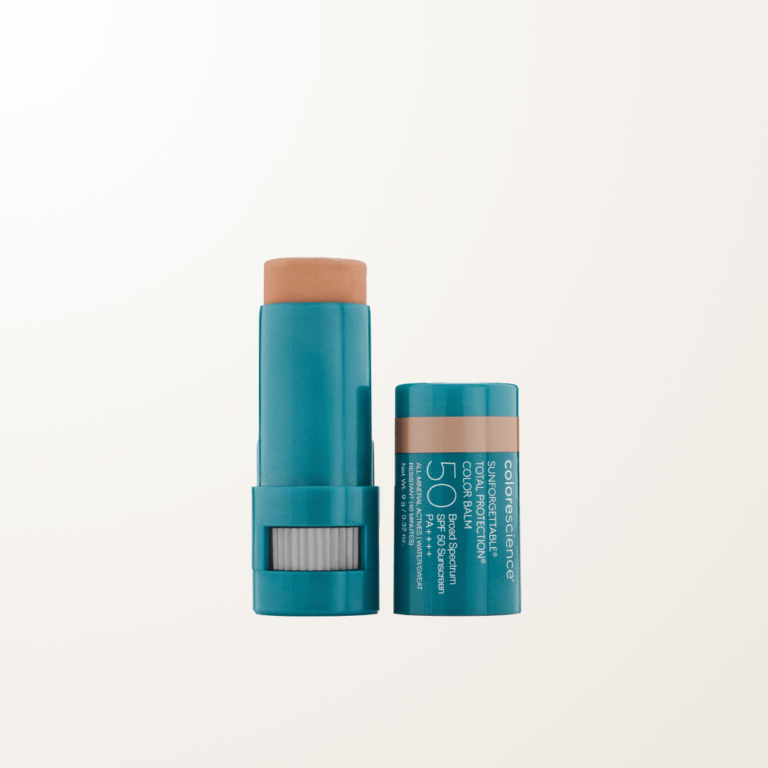 Bálsamo mineral Colorescience tono Glow, acabado champagne iluminador con protección SPF 50.