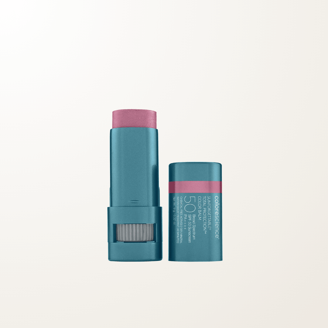 Bálsamo mineral Colorescience tono Violet Haze con protección SPF 50 para labios y mejillas.
