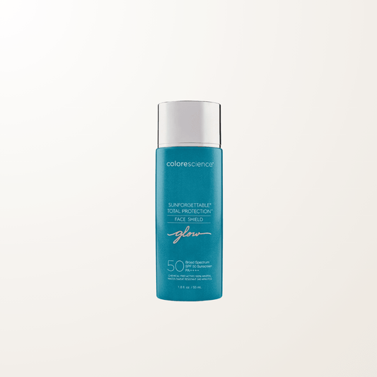 Fotoprotector fluido mineral Face Shield Glow SPF 50 con acabado iluminador y defensa ambiental integral.