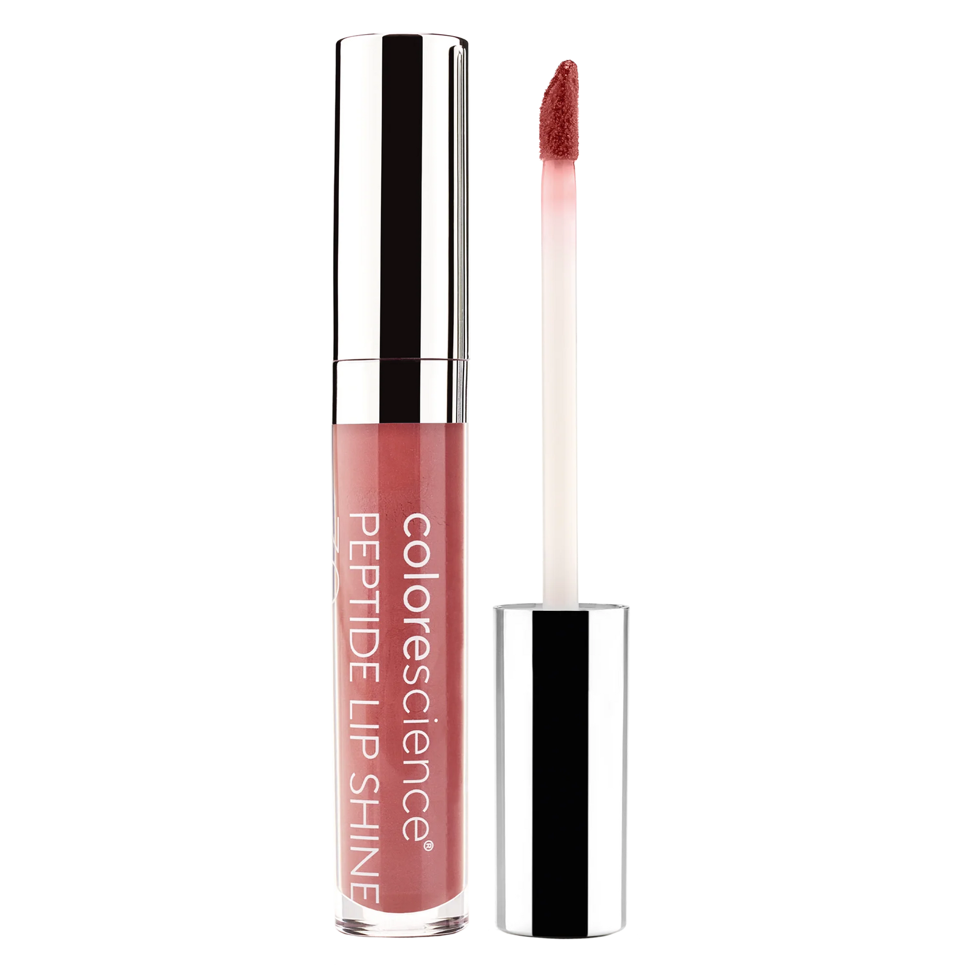 Brillo labial Peptide Lip Shine Coral SPF 35 de Colorescience con protección solar y un toque de color rosado.