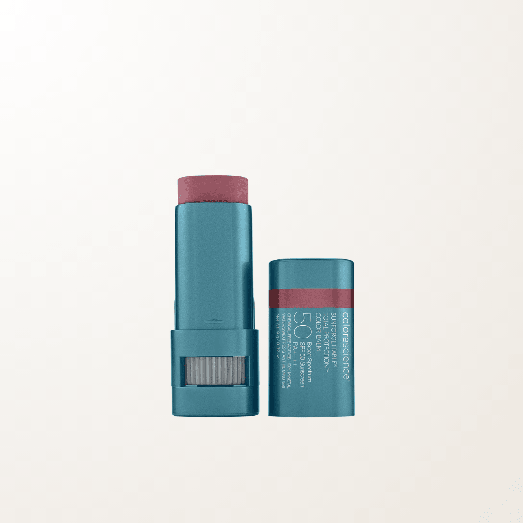 Bálsamo mineral Colorescience tono Berry, intensidad frambuesa con protección SPF 50.
