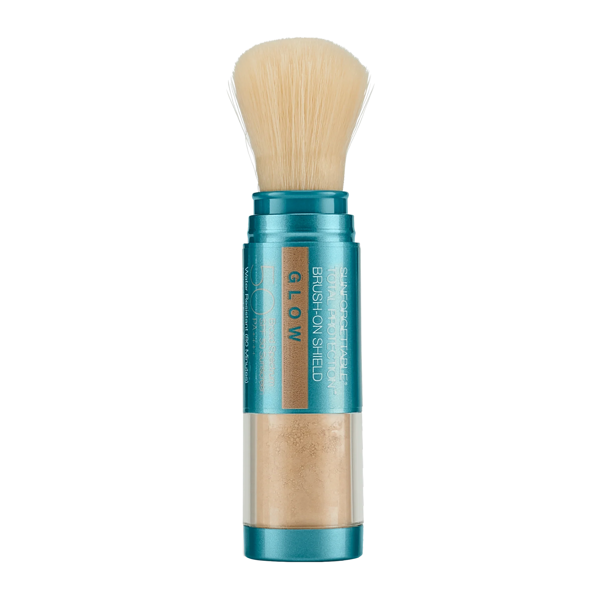 Protector solar en brocha Sunforgettable Total Protection Brush-On Shield Glow SPF 50 de Colorescience, con acabado luminoso y protección avanzada.