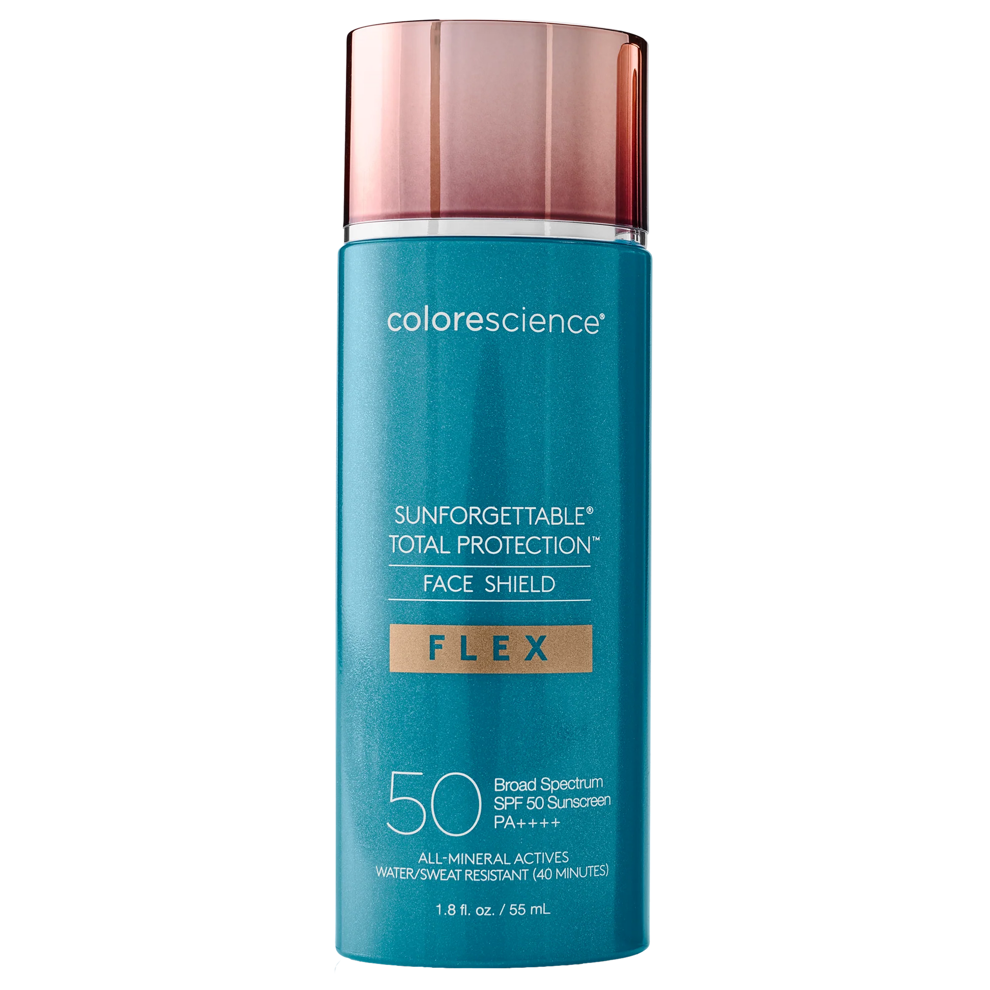 Protector solar Sunforgettable Total Protection Face Shield Flex SPF 50 en tono Medium de Colorescience, con cobertura adaptable y protección avanzada.