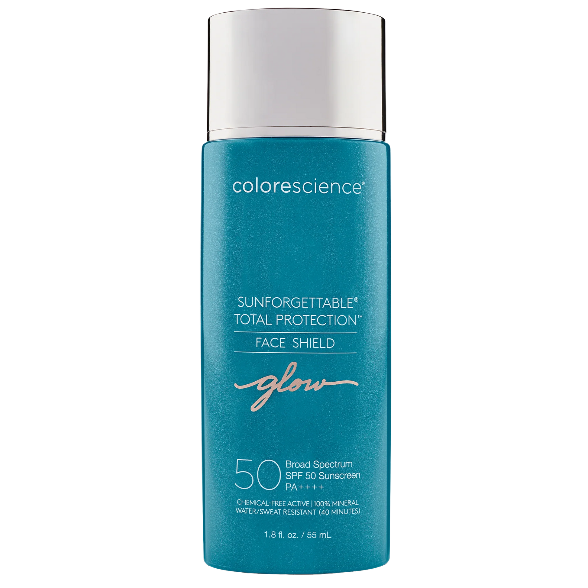 Protector solar Sunforgettable Total Protection Face Shield Glow SPF 50 de Colorescience, con acabado luminoso y protección avanzada.