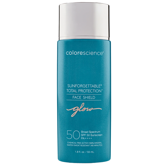 Protector solar Sunforgettable Total Protection Face Shield Glow SPF 50 de Colorescience, con acabado luminoso y protección avanzada.