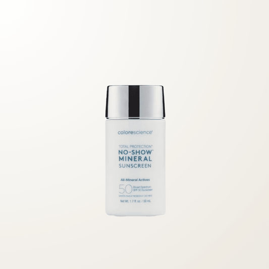 Frasco Colorescience Total Protection No-Show Mineral Sunscreen SPF 50 bloqueador transparente óxido de zinc