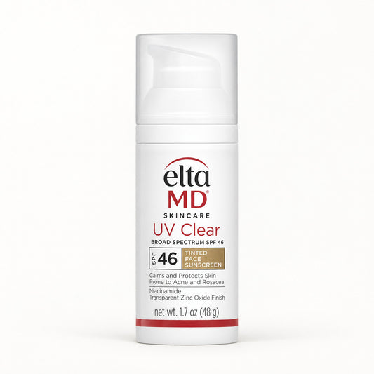 Frasco blanco con bomba del protector solar con color EltaMD UV Clear Tinted SPF 46 de 48 g