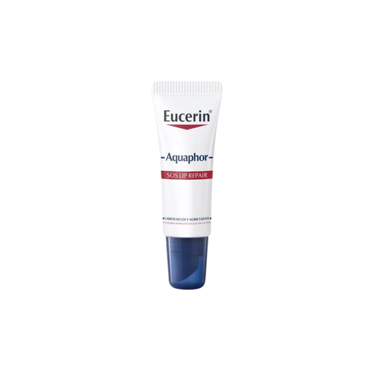 Eucerin Aquaphor SOS Lip Repair, bálsamo reparador intensivo para labios secos y agrietados.