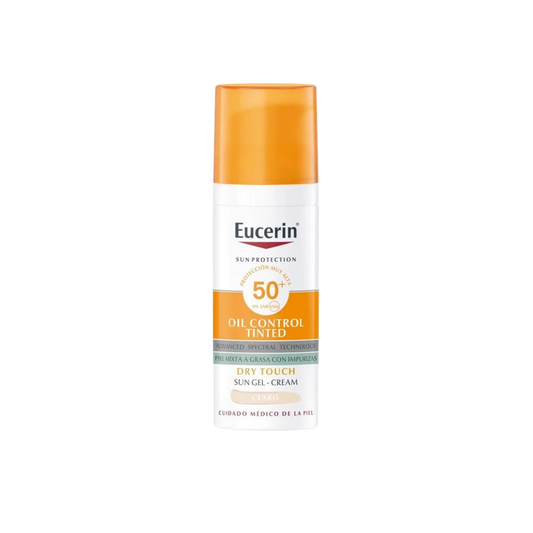 Eucerin Sun Gel-Creme Oil Control Dry Touch FPS 50+ tono claro, protector solar para pieles grasas y con exceso de brillo.