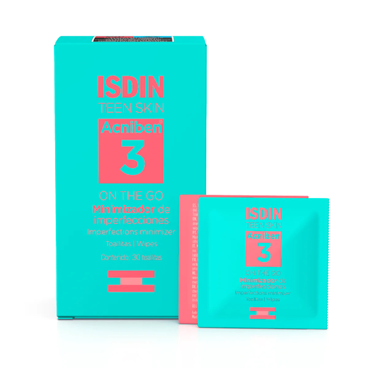 ISDIN Acniben On The Go 30ml, toallitas faciales para piel con acné, disponibles en Elenederm.