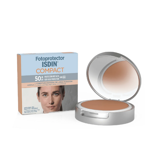 Maquillaje compacto con protector solar ISDIN Compact Arena SPF 50 - 10g disponible en Elenederm.