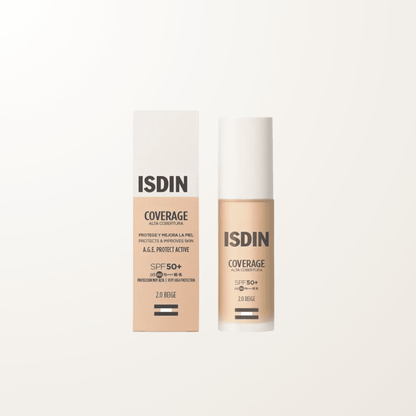 ISDIN Coverage Beige SPF 50+ maquillaje fotoprotector  tono beige con amplia cobertura apto para todo tipo de piel incluidas pieles sensibles y atopicas.