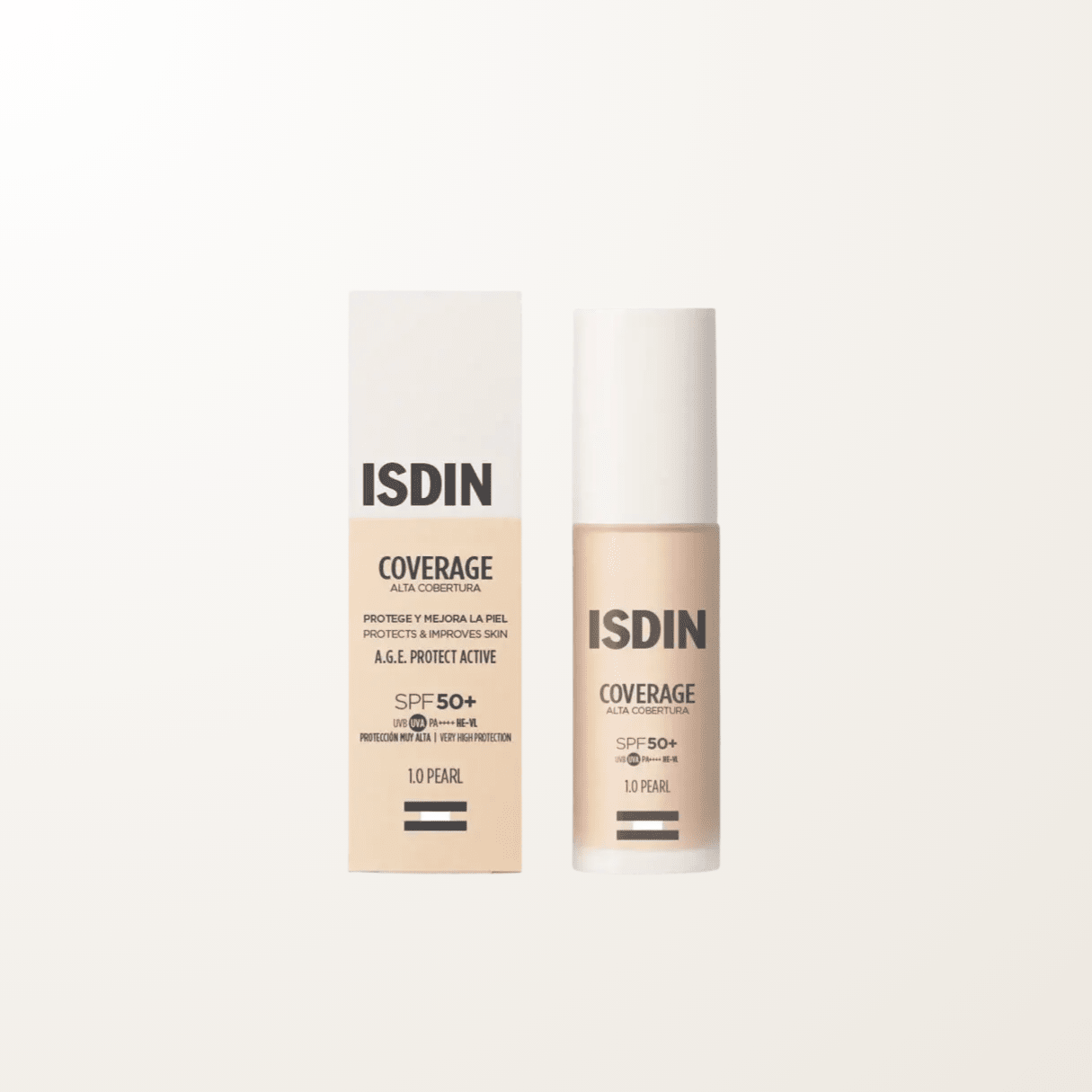 ISDIN Coverage Pearl SPF 50+ maquillaje fotoprotector  tono pearl con amplia cobertura apto para todo tipo de piel incluidas pieles sensibles y atopicas.