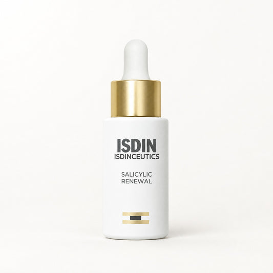 Frasco blanco con gotero y anillo dorado de ISDIN Isdinceutics Salicylic Renewal