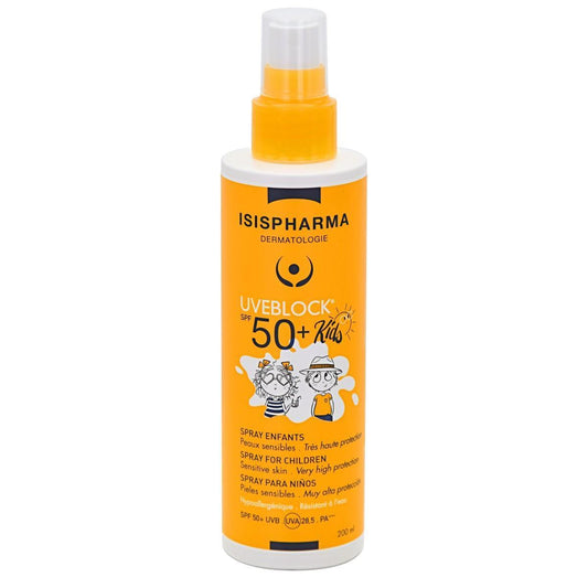 IsisPharma UvEblock SPF50 Spray Kids protector solar para niños con alta protección. Encuéntralo en elenederm