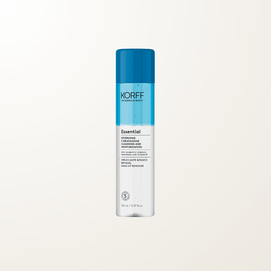 Frasco de Essential Desmaquillante Bifásico Korff, para rostro, ojos y labios