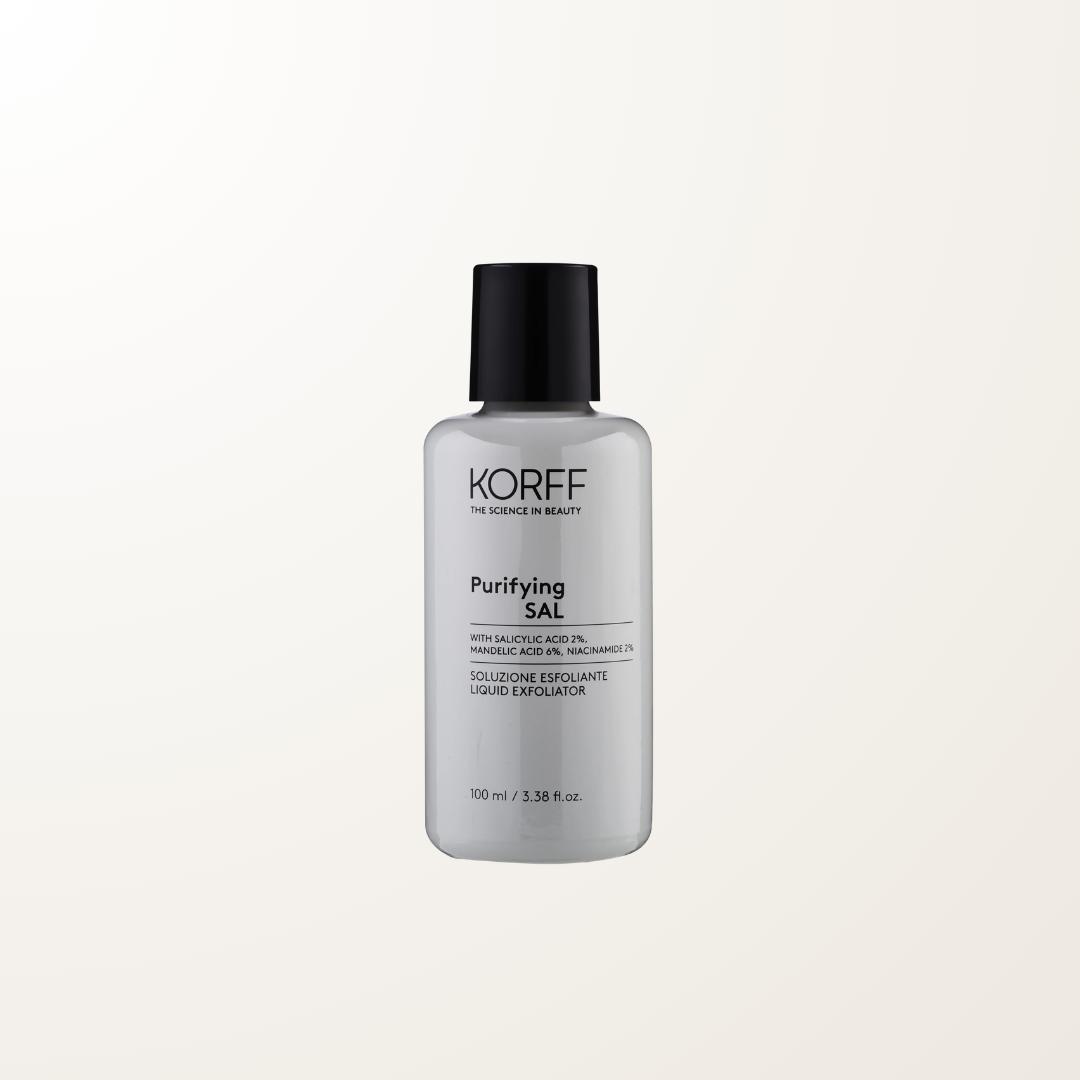 Frasco de Purifying SAL Korff, solución exfoliante para piel grasa y con poros dilatados