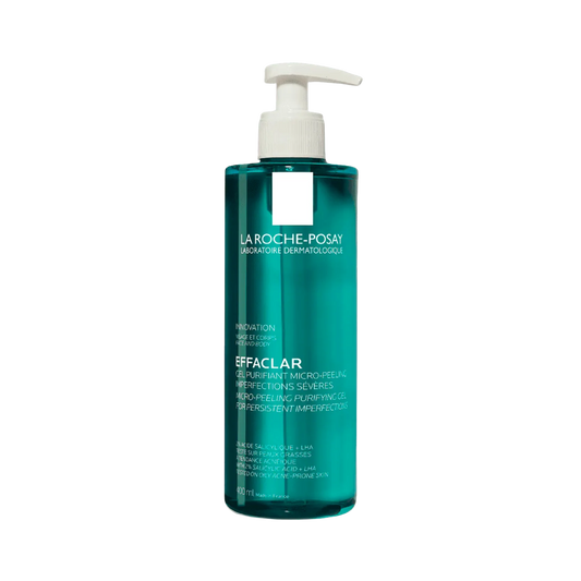 La Roche-Posay Effaclar Gel Purificante Micro-Exfoliante 400ml para piel grasa y acneica, disponible en Elenederm.