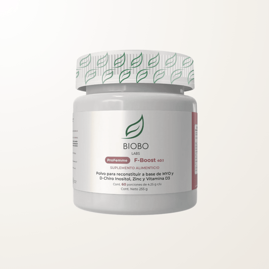 Suplemento ProFemme F-Boost de Biobo Labs en polvo, envase de 255g con Myo-Inositol y D-Chiro Inositol proporción 40:1, Zinc y Vitamina D3.