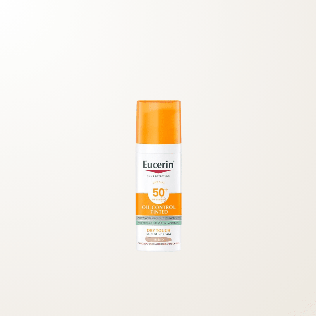 protector solar tono medio SPF50 Eucerin piel grasa mate control brillo acne.