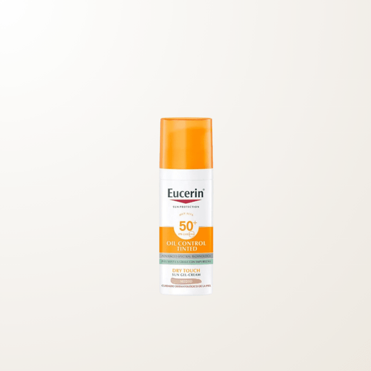 protector solar tono medio SPF50 Eucerin piel grasa mate control brillo acne.