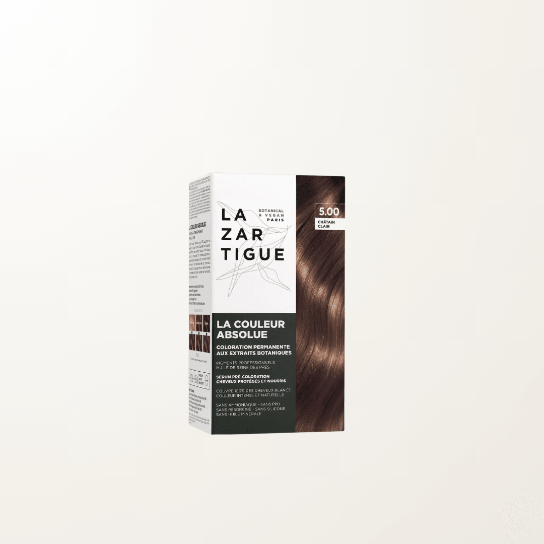 tinte vegano Lazartigue 5.00 castaño claro sin amoniaco cobertura canas natural