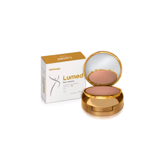 Lumed Base Compacta SPF 50 de Hidrisage disponible en Elenederm. Maquillaje con protección solar, cobertura ligera y acabado mate para piel normal a mixta.