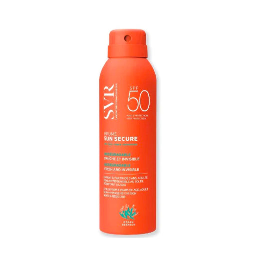 Sun Secure Lait Crépitant SPF50 200ml, protector solar de alta protección para piel sensible, disponible en Elenederm.