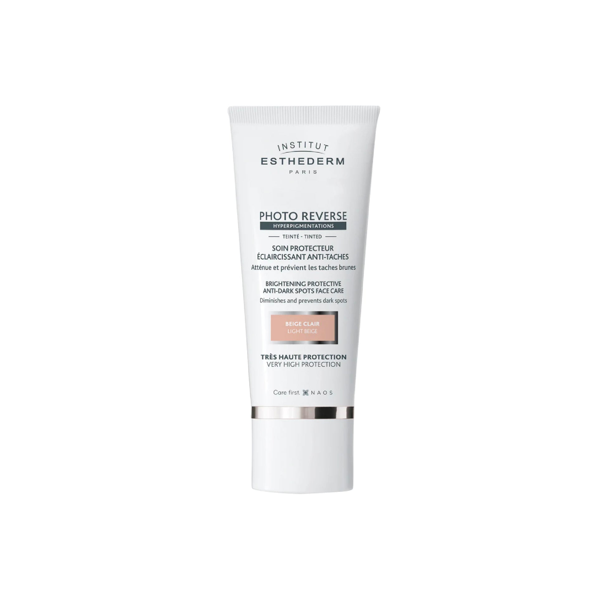 Protector solar Esthederm Photo Reverse Beige Claro SPF50 antimanchas disponible en Elenederm.