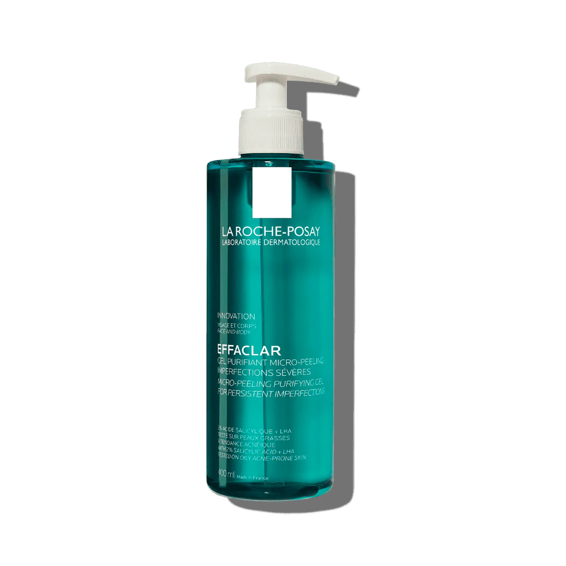 La Roche-Posay Effaclar Gel Purificante Micro-Exfoliante 400ml para piel grasa y acneica, disponible en Elenederm.